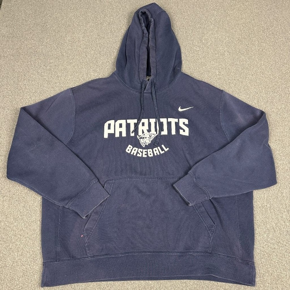 Vintage Nike Patriots Baseball Hoodie XL Navy Blue Center Swoosh Pullover